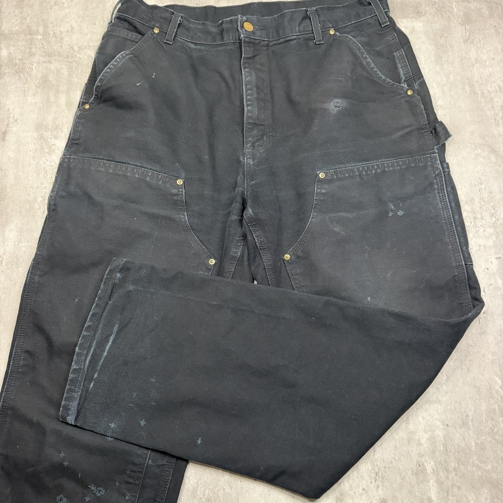 VTG Carhartt B01 BLK Double Knee Canvas Faded 36x32 Made In USA Distressed Pants